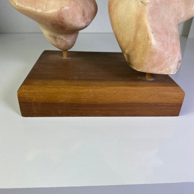 1970s Modern Rose Marble Sculpture on Wooden Base For Sale - Image 4 of 12