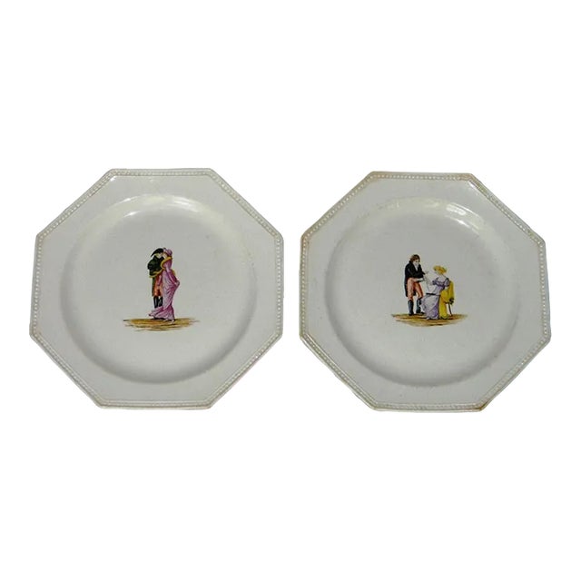 Antique 19th Century French Montereau Creamware Octagonal Plates - a Pair For Sale