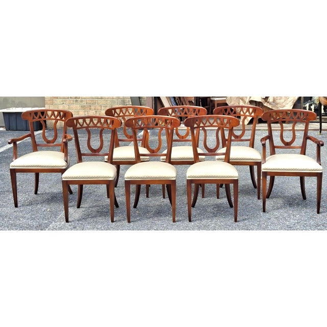 Neoclassical Set of 8 Late 20th Century Fratelli Sanvito Neoclassical Fruitwood and Upholstered Dining Chairs For Sale - Image 3 of 16