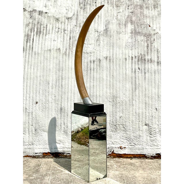 Vintage Sculptural Faux Tusk on Mirrored Pedestal For Sale - Image 4 of 12