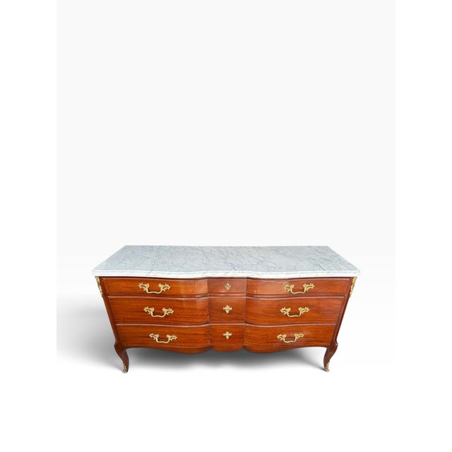 Vintage French Louis XV-Style Marble-Top Triple Commode Dresser With Ormolu Mounts For Sale - Image 4 of 10