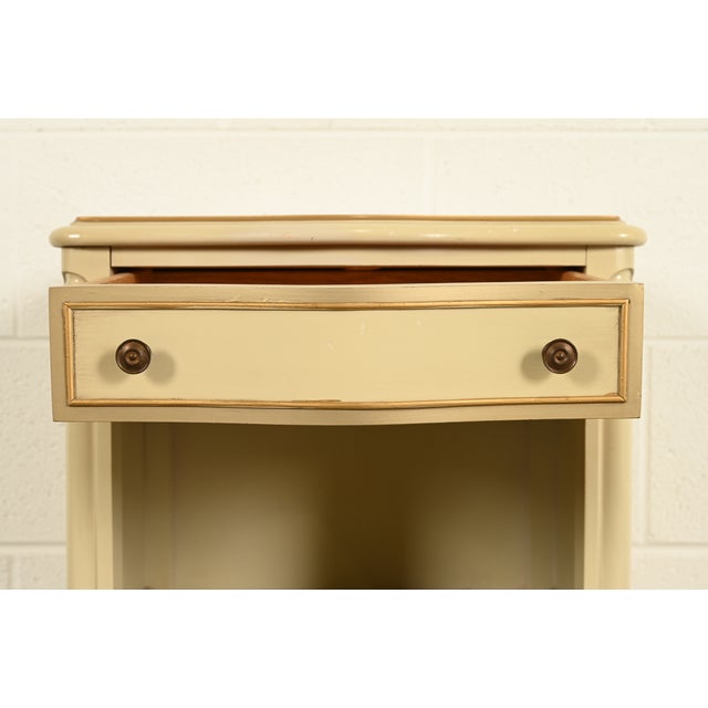 Cream Drexel French Provincial Louis XV Cream Lacquered and Gold Gilt Nightstand, Circa 1950s For Sale - Image 8 of 15