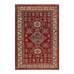 Southwestern Super Kazak Red/Beige Wool Rug - 5'7'' X 8'8''