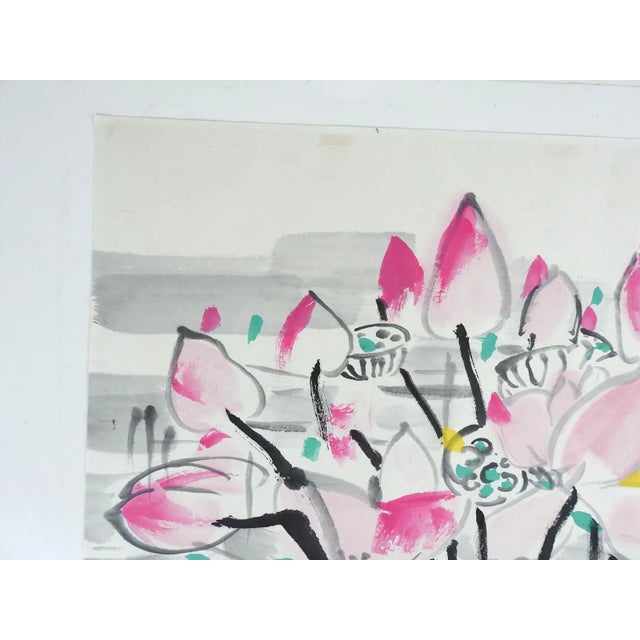 Water Lotus Blossom Painting in the Style of Wu Guanzhong For Sale - Image 4 of 8