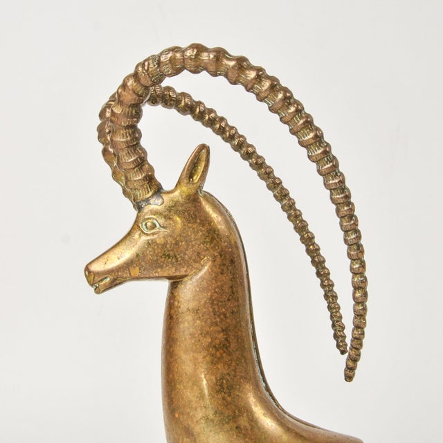 Mid 20th Century Huge Brass Gazelle Bust on Wood Single Bookend Made in Spain For Sale - Image 9 of 15