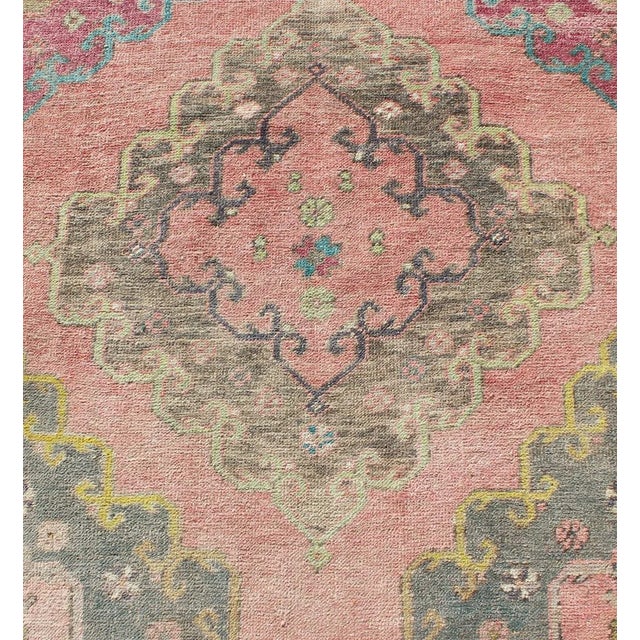 Colorful Vintage Hand Knotted Turkish Oushak Runner in Muted Tones For Sale - Image 10 of 13