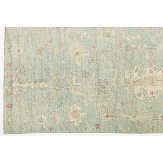 8x10 Modern Sage Green Oushak Style Hand-Knotted Wool Area Rug - Pastel Floral For Sale - Image 9 of 11