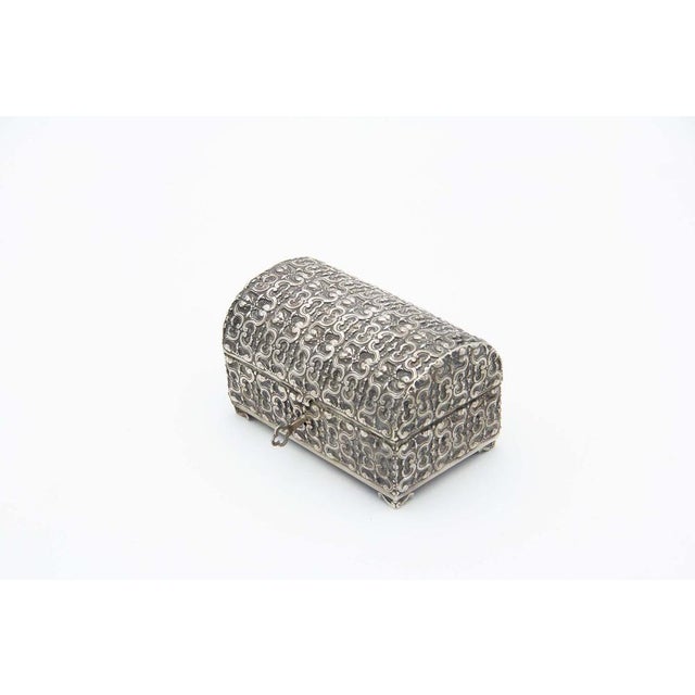 Embossed Silver Jewelry Box in the Shape of a Chest For Sale - Image 3 of 5