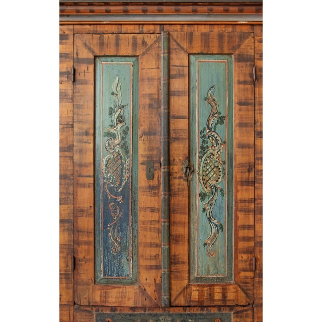 Farmhouse Antique Tyrolean Hand-Painted Bauernschrank With Faux-Bois Finish | Ca. 1790s For Sale - Image 3 of 4