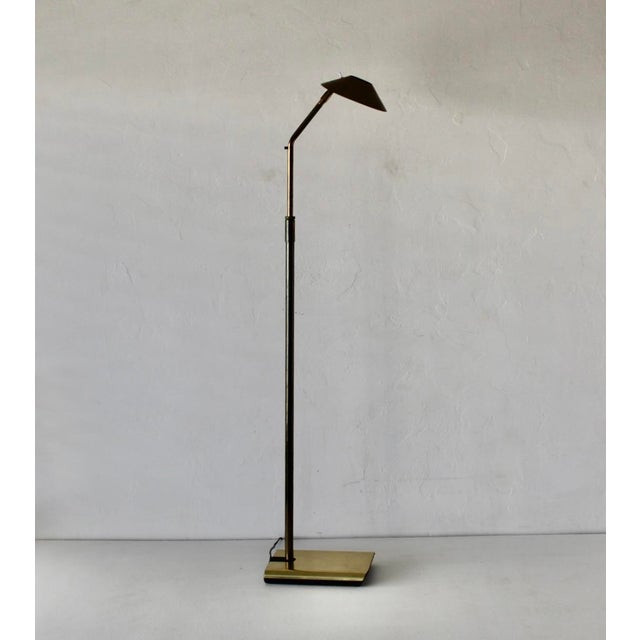 Koch & Lowy 1980s Koch and Lowy Telescoping Brass Floor Lamp Conical Shade Detail Vintage Modern For Sale - Image 4 of 18