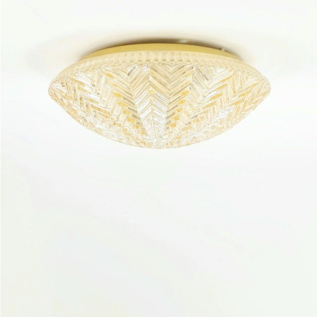 Mid-Century Modern Mid-Century/Art Deco Geometric Amber Glass Ceiling Light/Flush Mount From Limburg, Germany, 1970s For Sale - Image 3 of 8