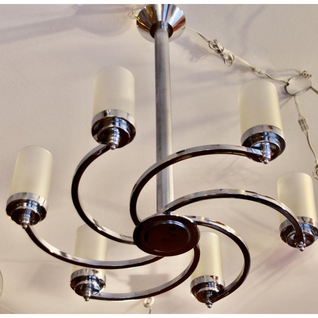 Art Deco Glass Six-Arm Ceiling Lamp, 1930s For Sale - Image 6 of 18