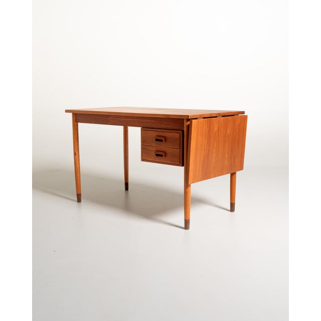 Scandinavian Teak Desk with Drop-Leaf Extension, 1950s For Sale - Image 6 of 13