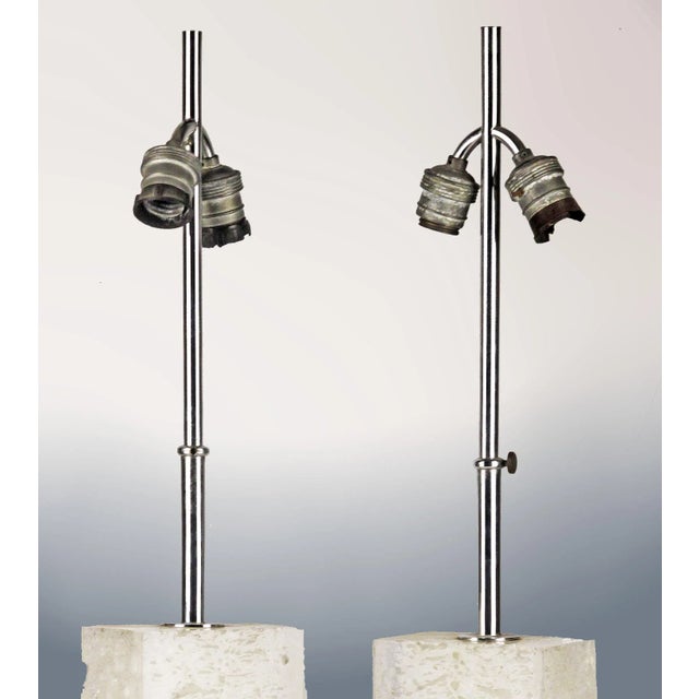 Mid-Century Modern Pair of Mid 20th Century Industrial Design Table Lamps With Translucent Acrylic Rectangular Prism Shaped Plinths For Sale - Image 3 of 7