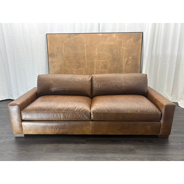 Rh Maxwell Leather 2-Cushion Sofa | Italian Brompton Leather – Cocoa | Down-Feather Fill For Sale - Image 13 of 18