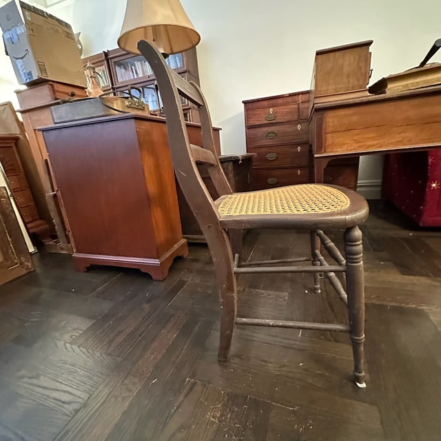 Antique Farmhouse Style Hand Tied Cane Chair With Burl Inlays For Sale - Image 13 of 18