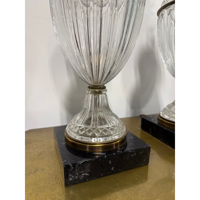 Metal Pair, Paul Hanson Cut Crystal, Ormolu & Marble Table Lamps, Mid-20th Century For Sale - Image 7 of 8
