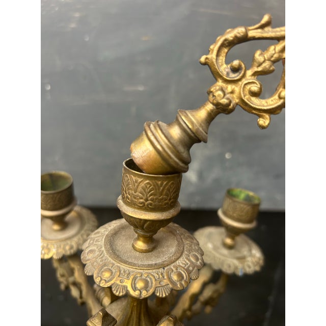 19th Century French Baroque Style Cast Brass 5-Light Candelabras - A Pair For Sale - Image 10 of 12