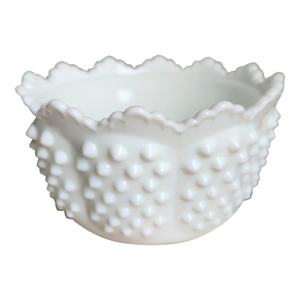 Vintage Fenton Milk Glass Candy Dish Hobnail Scallop Edge