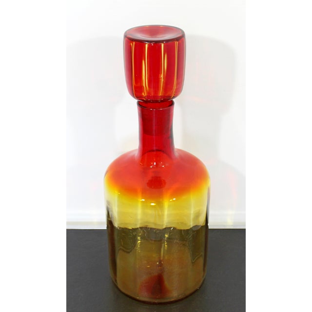 Mid Century Modern Blenko Glass Decanter Vessel Stopper Joel Myers Red