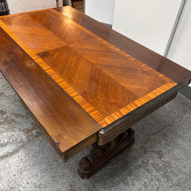 Renaissance Revival Style Draw-Leaf Parquetry Top Table, Vintage For Sale - Image 9 of 12