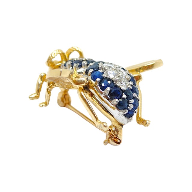 Vintage 14k Yellow Gold Sapphire & Diamond Fly Brooch For Sale In Las Vegas - Image 6 of 11