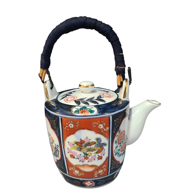 Vintage Japanese Hand Painted Floral Golden Imari Tea Pot For Sale - Image 10 of 10
