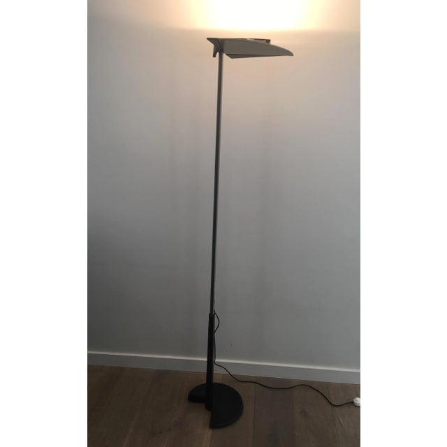 Paint 1980s Bruno Gecchelin for Gruppo Skipper. Floor Lamp in Grey Enamel with Mat Black Rub For Sale - Image 7 of 13