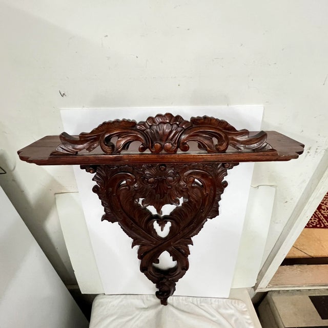 Late 20th Century Mahogany Hand Carved Coat / Hat Rack With Shelf For Sale - Image 5 of 9