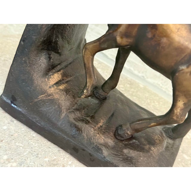 Bronze Vintage 'Ralph Lauren Style' Sculptural Bronze-Clad Cast Iron Elk, Stag, Deer With Antlers Bookends- A Pair For Sale - Image 8 of 12