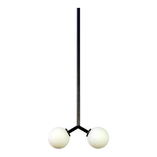 Y Pendant Mini, Black, 17in H, 3 Inch Glass Globes, by Research.Lighting, Modern, Minimal Hanging Light For Sale