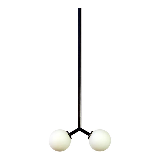 Y Pendant Mini, Black, 17in H, 3 Inch Glass Globes, by Research.Lighting, Modern, Minimal Hanging Light For Sale