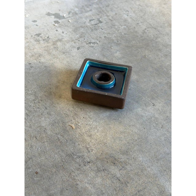 1970s Candleholder Square Stoneware Vibrant Blue Glaze Denmark Mid-Century Modern 1970s For Sale - Image 5 of 10