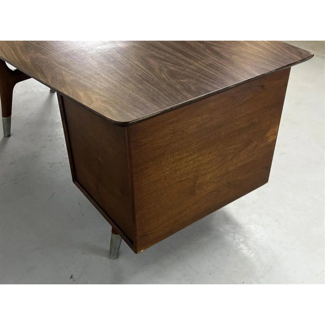 Wood MCM Curved Form Desk With Exposed Sculptural Tripod Legs by Alma For Sale - Image 7 of 11