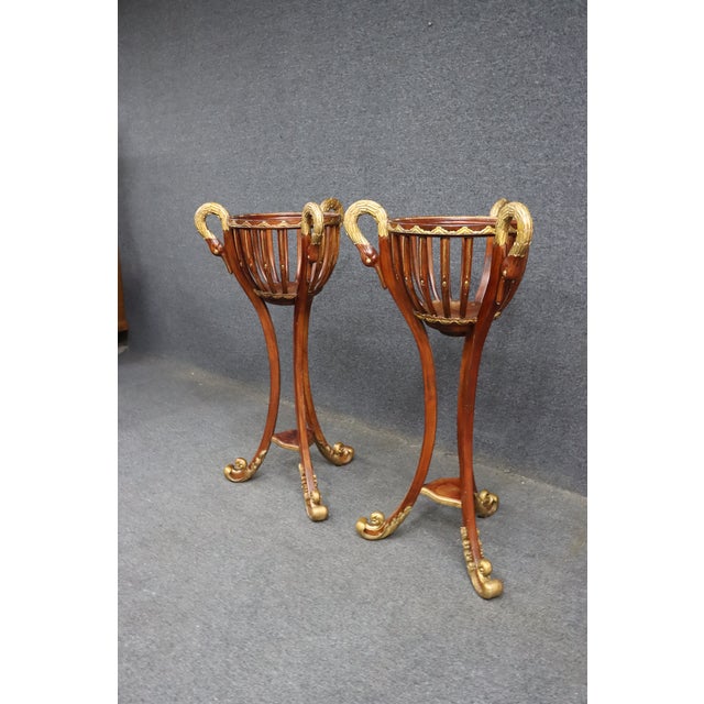 Mid 20th Century Pair of Hollywood Regency Mahogany Swan Jardinières / Planters For Sale - Image 5 of 14