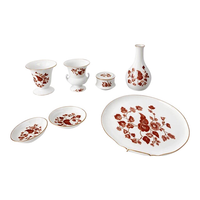 Mid 20th Century Wedgwood Mid Century Modern Vanity Dresser Set England Bone China Golden Cockerel Pattern - 8 Pcs For Sale