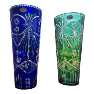 Hand-Engraved Murano Crystal Vases, 1960s, Set of 2 For Sale