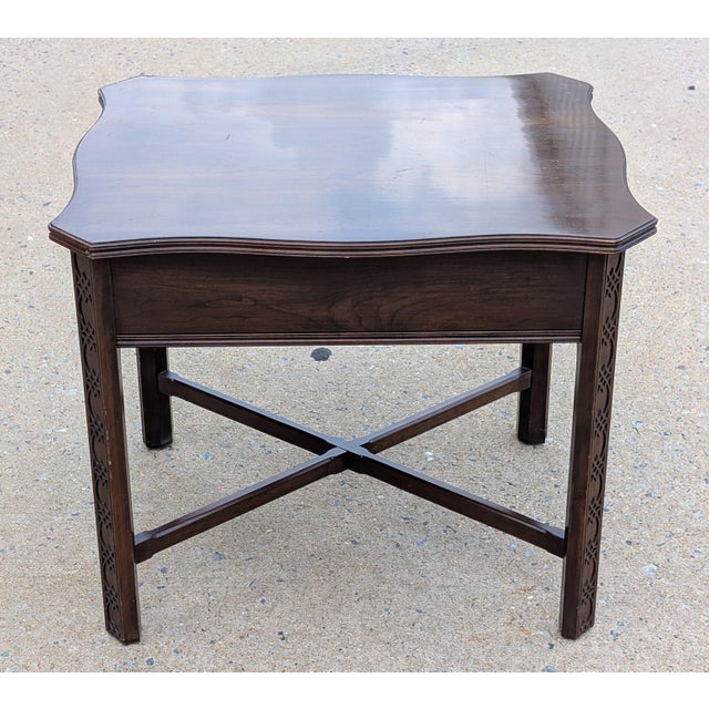 Brown Late 20th Century Ethan Allen Georgian Carved Cherry Wood Occasional Side Table For Sale - Image 8 of 9