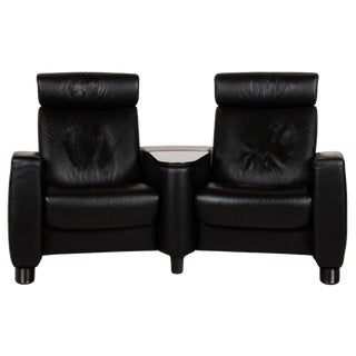 Arion Leather Two-Seater Black Sofa from Stressless For Sale