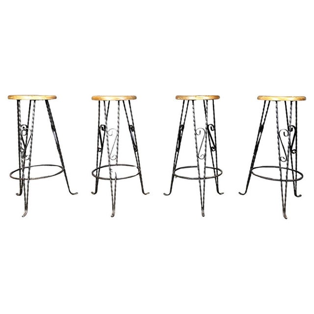 Vintage French Wrought Iron Bar Stools, 1960s, Set of 4 For Sale - Image 11 of 11