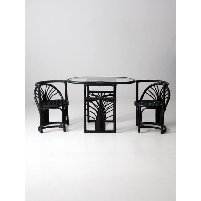 Mid Century Black Rattan Table and Chairs Set For Sale - Image 4 of 12