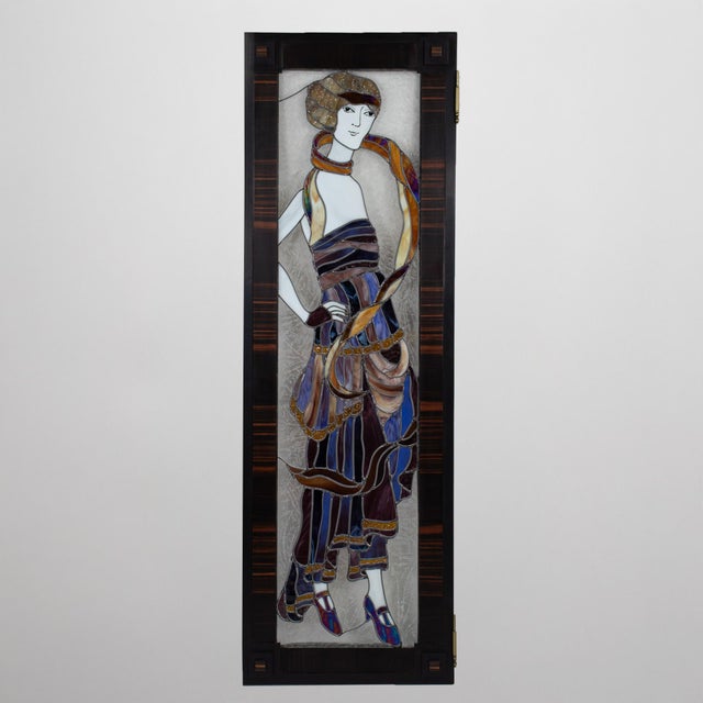 Early 20th-Century American Art Deco Stained Glass Panels in Custom Macassar Screen For Sale - Image 10 of 18