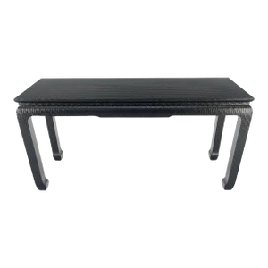 Baker Mid Century Oriental Asian Black Lacquer Cloth Wrapped Console Table