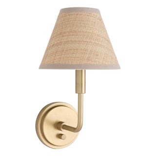 Polly Sconce Single, Natural Brass with Rattan Shade For Sale