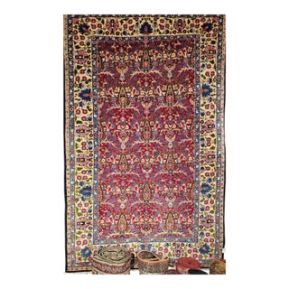 Vintage Persian Tabriz Area Rug, Handwoven All Over Tree of Life Pattern, Red & Yellow, 5’ X 7’ For Sale