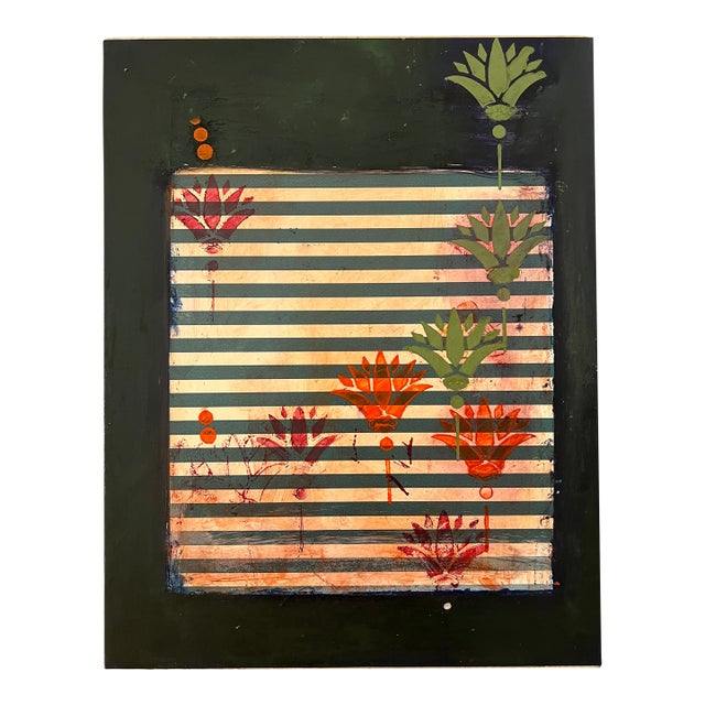 Stripes and Flowers Series No.5 Original Mixed Media Painting For Sale