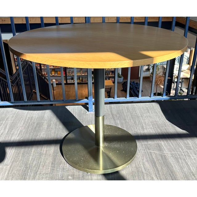 West Elm Round Restaurant Sand and Oak Dining Table Chairish