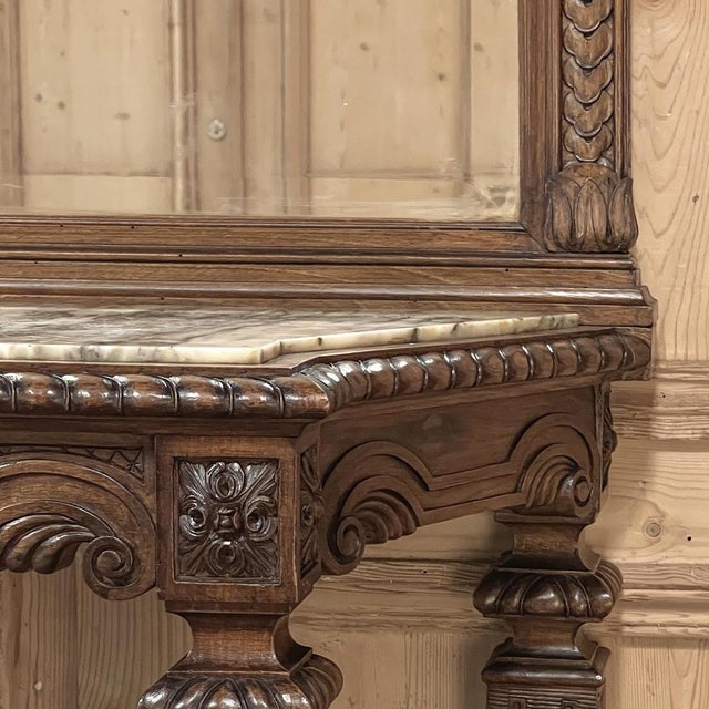 19th Century French Walnut Louis XIV Style Marble-Top Console & Beveled Mirror For Sale - Image 12 of 12