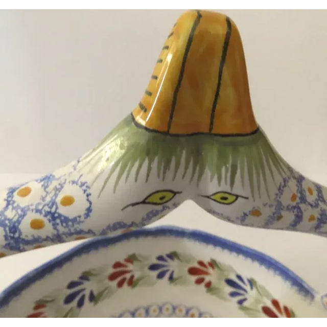 Vintage Large Quimper Swan Handle Basket For Sale In Denver - Image 6 of 11