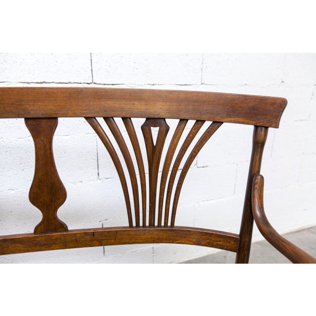 Hand-Caned Bentwood Bench from Fischel, 1930s For Sale - Image 12 of 18